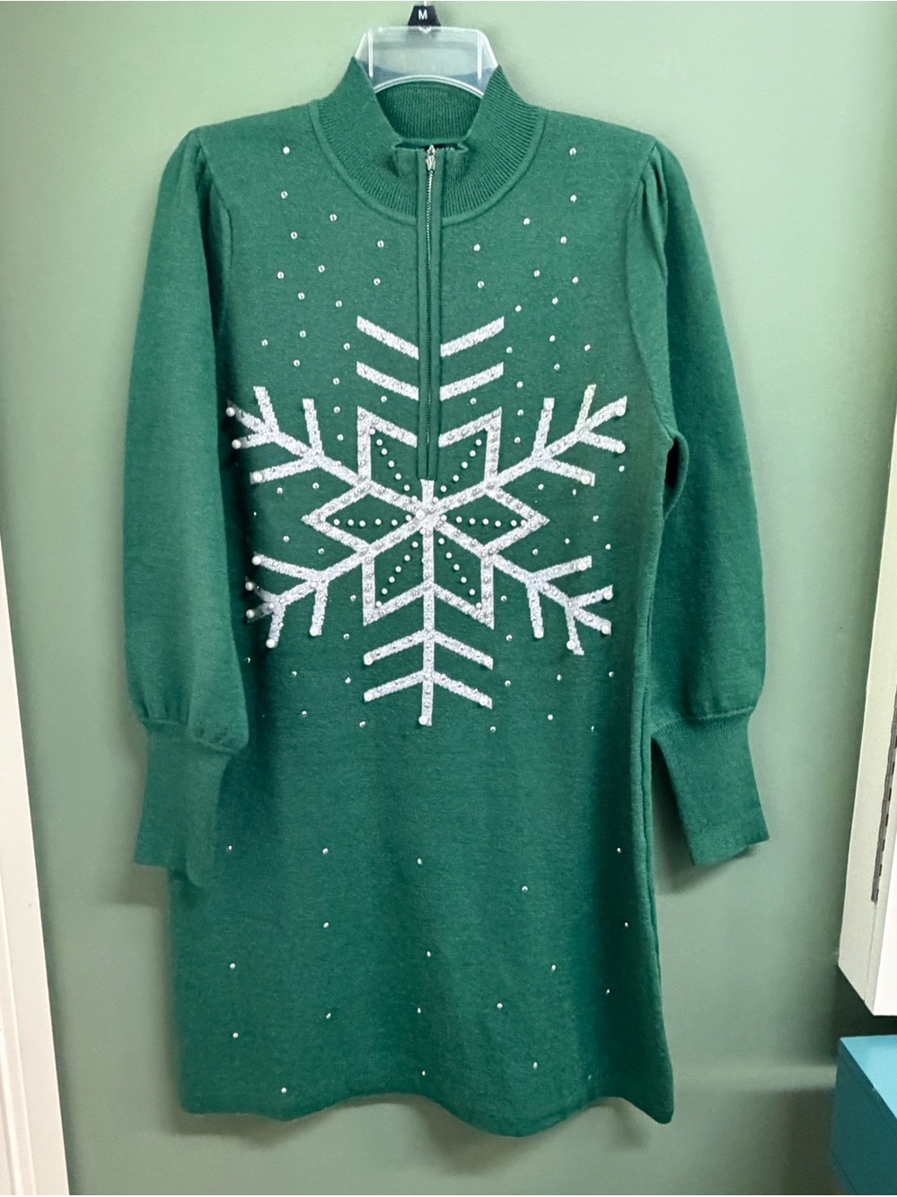 Boston Proper Green Snowflake Knit Dress
